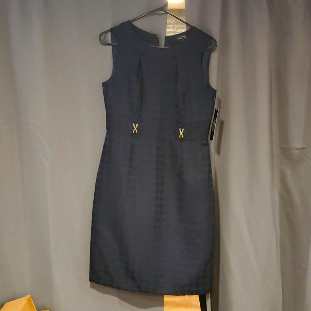 Navy blue, houndstooth detail dress.